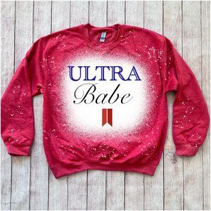 Women's Michelob Ultra Babe Beer Red‎ Bleached Crewneck Sweatshirt